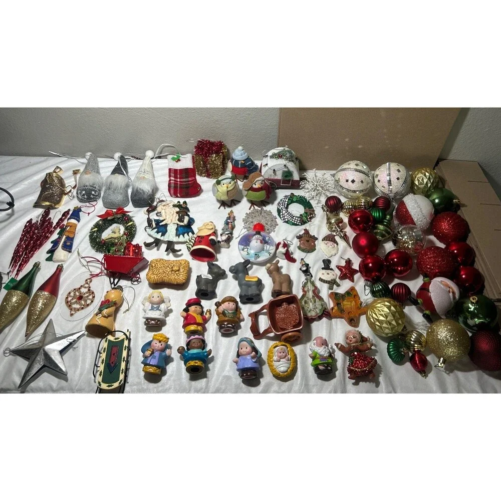 Vintage Christmas Ornament Lot Mixed Tree Holiday Decor Gnomes Nativity